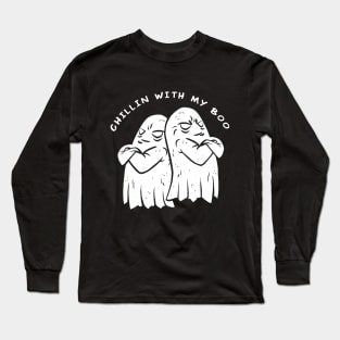 Chillin With My Boo Funny Halloween Ghost Design Long Sleeve T-Shirt